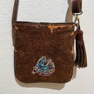 Consuela Brown Crossbody Bag with Turquoise Accents